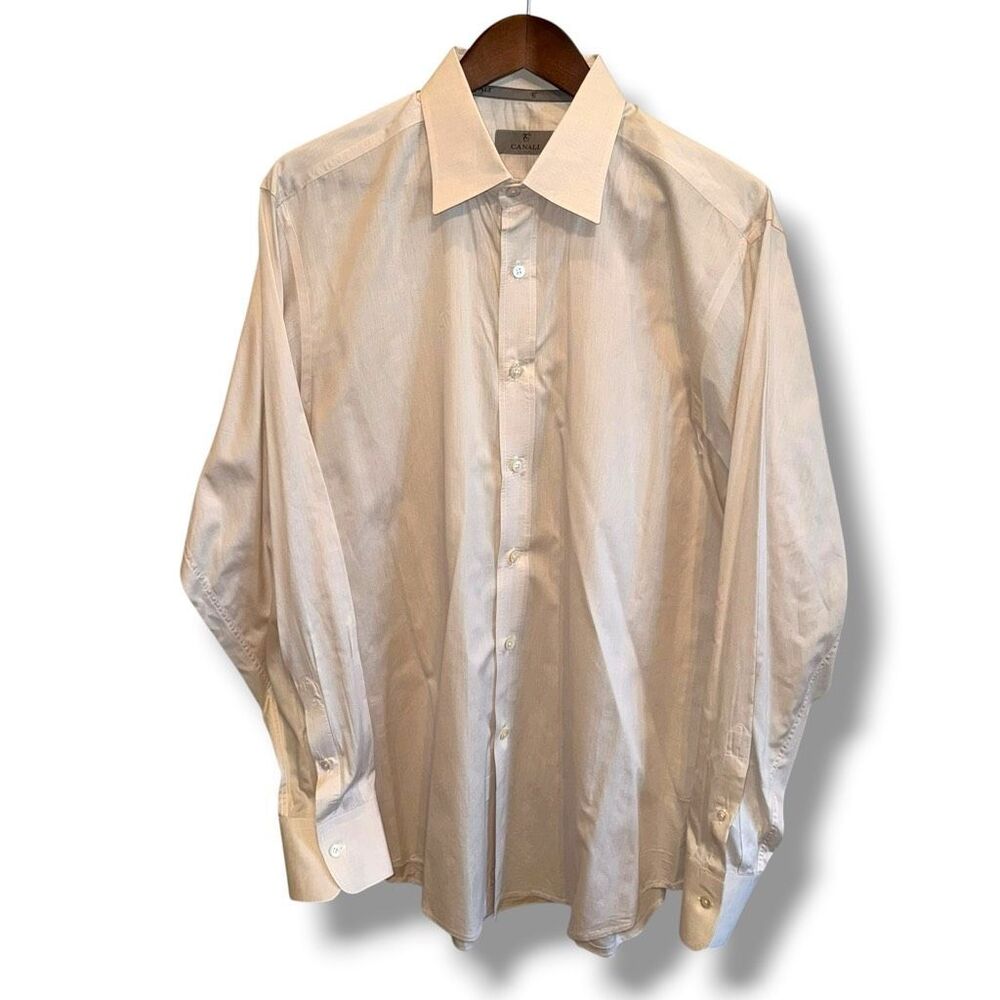 Canali Tan Made in Italy Button Up Dress Shirt Size 16.5 L